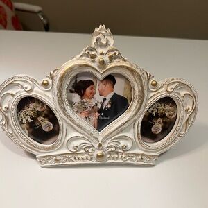 Elegant White and Gold Crown Photo Frame